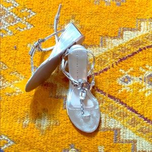 Silver thong jeweled sandal, new!